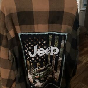 Jeep Brown and Black Plaid Jacket with Graphic